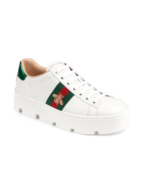 gucci strand leather lace-up shoe with bee web|Women's Ace Platform Sneaker White Leather With Bee.